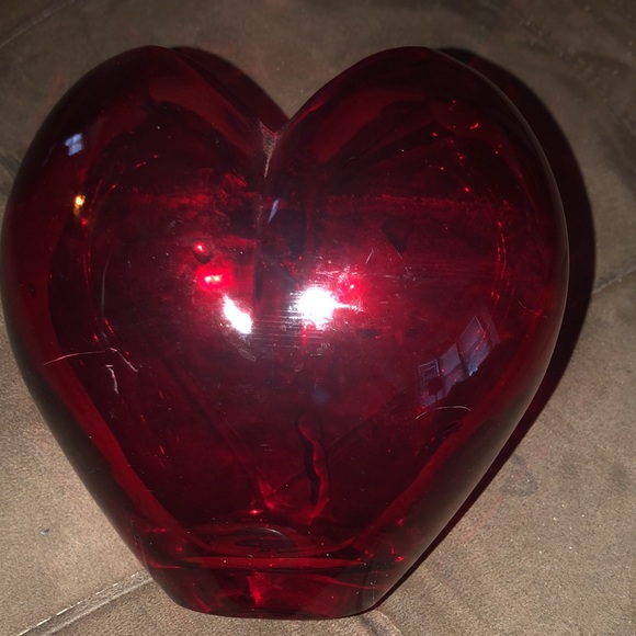 Other - Heart shaped red glass vase.